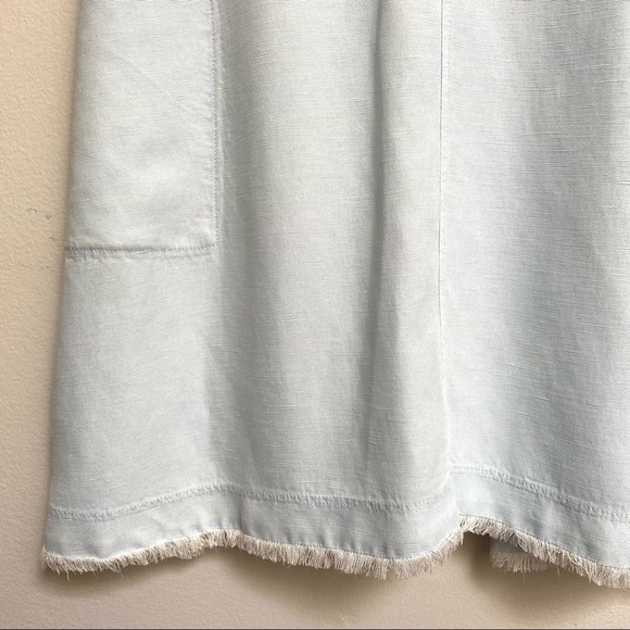 Wilfred Aritzia Trompette Linen Mini Dress Light Blue Raw Hem Pockets - Picture 12 of 12